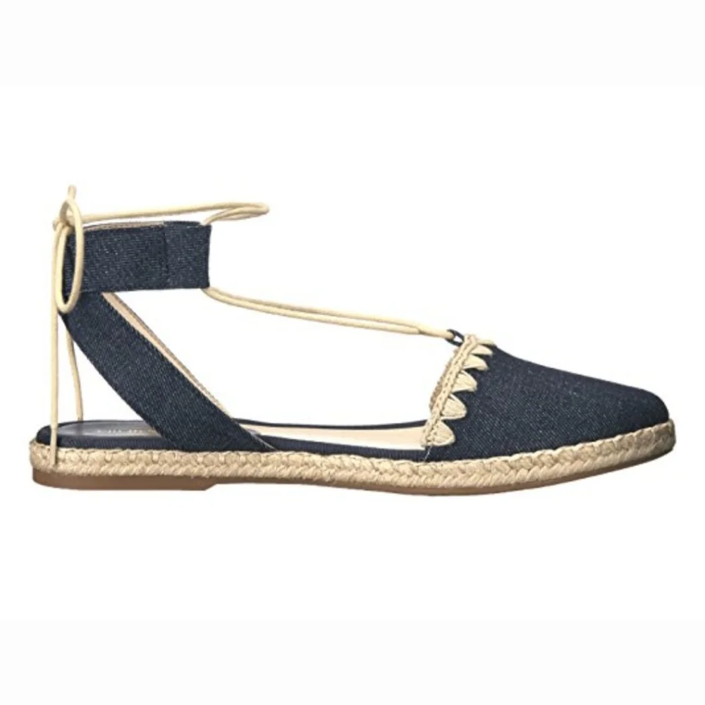 Nine West NEW Unah Coastal Mediterranean Denim Pointy Toe Flat Sandal 6.5M